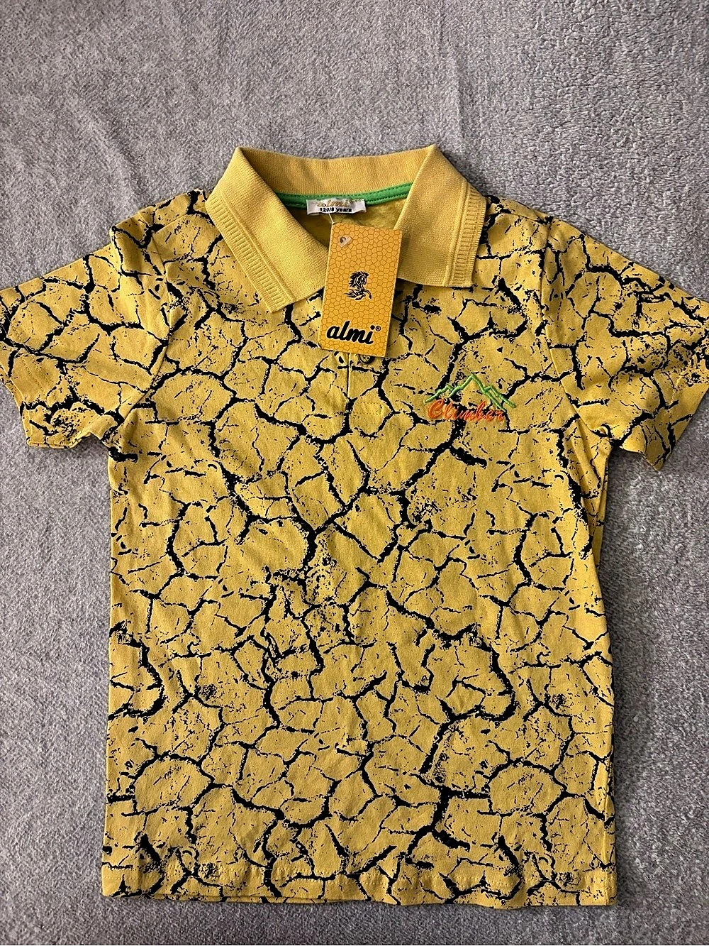 almi boys Yellow Black Abstract Polo NWT